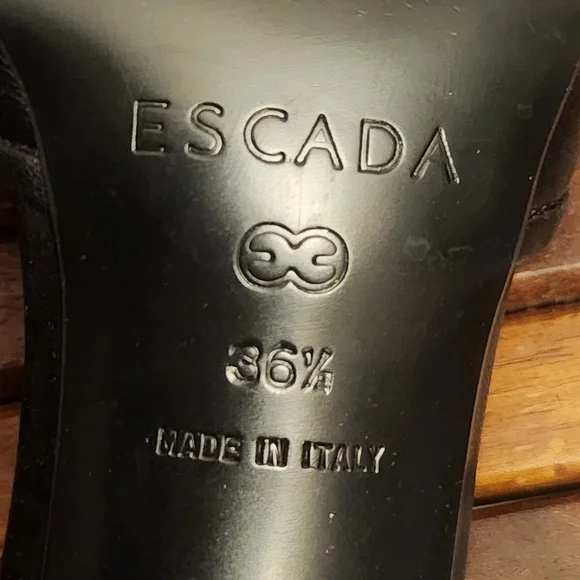 Escada Black Leather Heels with Gold Accent - Picture 11 of 12